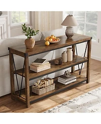 gaomon Farmhouse Table,47" Narrow Long Console Table with Storage, 3 Tier Wood for Living Room, Sofa Tables Behind