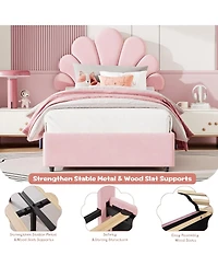 gaomon Twin Bed Frame for Kids with 2 Storage Drawers, Cute Velvet Princess Platform Upholstered Headboard Girls, Boys, Solid Wood