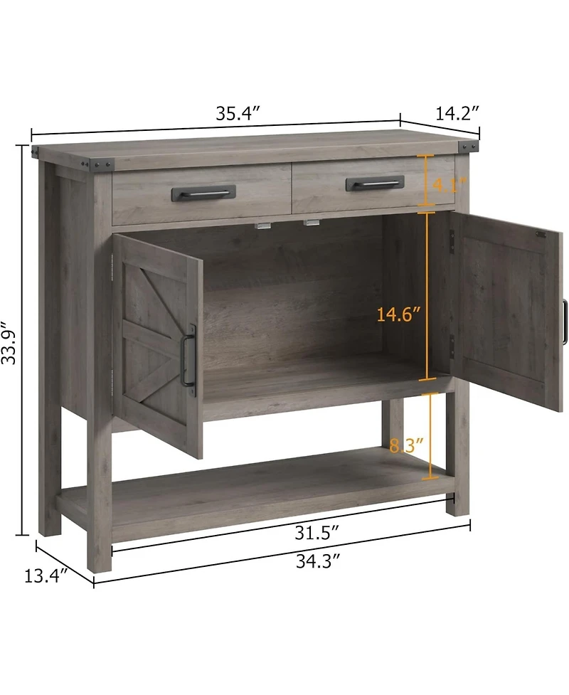 gaomon Farmhouse Console Table with 2-Door & 2 Drawers, Wood Coffee Bar Cabinet Sofa Table, Entryway Table with 2 Storage Cabinets, Farmhouse Buffet