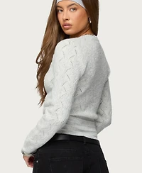 Edikted Women's Janine Pointelle Knit V Neck Top