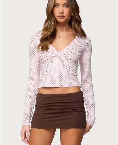 Edikted Women's Kianah Polka Dot V Neck T Shirt