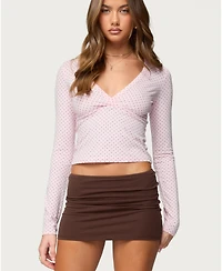 Edikted Women's Kianah Polka Dot V Neck T Shirt