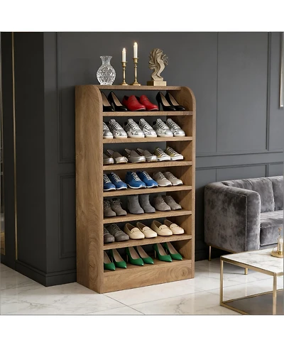 Rainsken 8-Tier Tall Shoe Rack, Wooden Shoe Storage Display Shelf, Shoe Cabinet Organize for Closet, Hallway, Living Room and Entryway