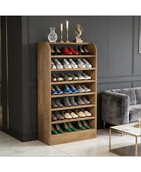 Rainsken 8-Tier Tall Shoe Rack, Wooden Shoe Storage Display Shelf, Shoe Cabinet Organize for Closet, Hallway, Living Room and Entryway