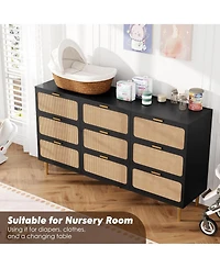 gaomon Rattan 9 Drawer Dresser, Tall Chest with Deep Drawers and Wide Top for Bedroom, Living Room, Hallway