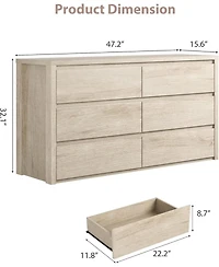 gaomon 6 Drawer Dresser for Bedroom, Wide Handle-Free Wooden Chest of Drawers, Modern Storage Cabinet for Living Room or Entryway