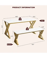 gaomon Kitchen Table with 2 Benches Dining Table Set for 4 with Faux Marble Tabletop Saving Space Dining Room Table Set