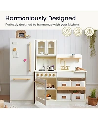 Tiny Land Play Kitchen Accessories – Play Kitchen Fridge: Wooden Cabinet Refrigerator for Kids