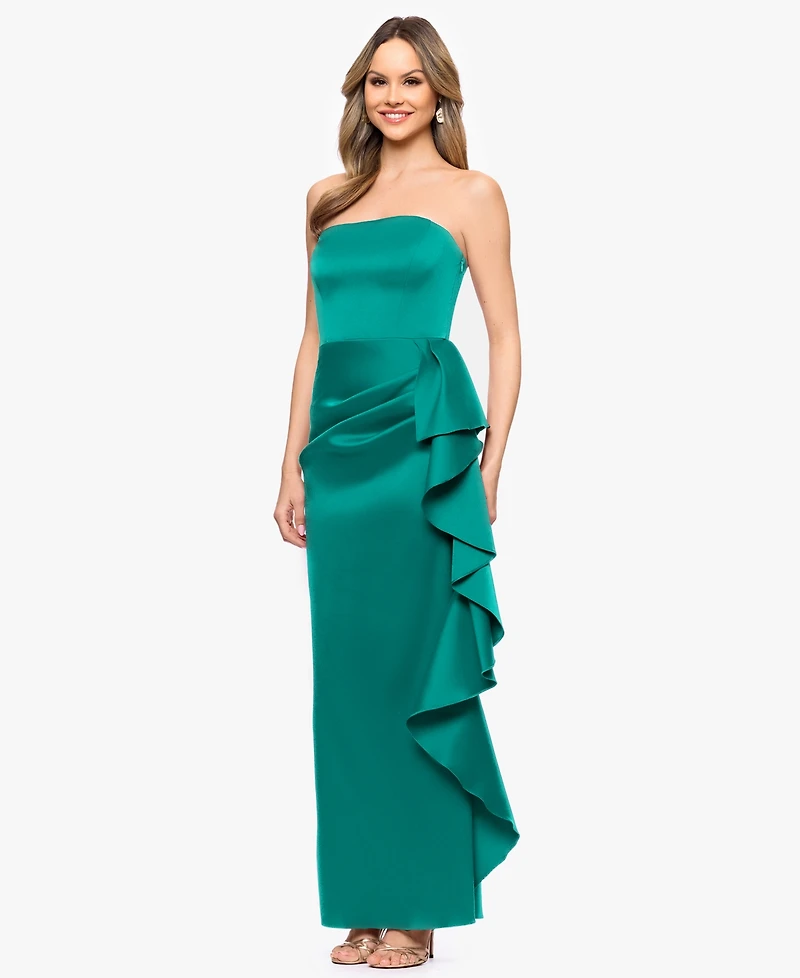 Betsy & Adam Women's Strapless Ruffle Detail Gown