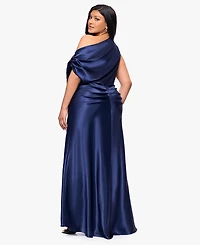 Betsy & Adam Plus Asymmetrical Neck Ball Gown