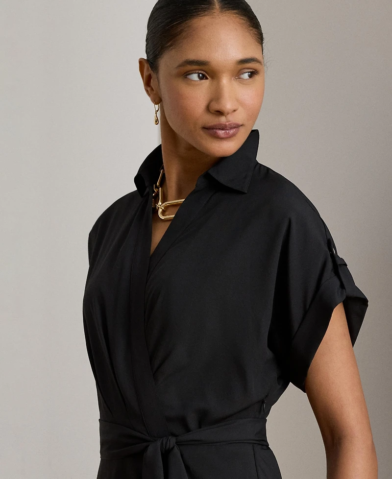 Lauren Ralph Women's Belted Crepe Surplice Neck Dress