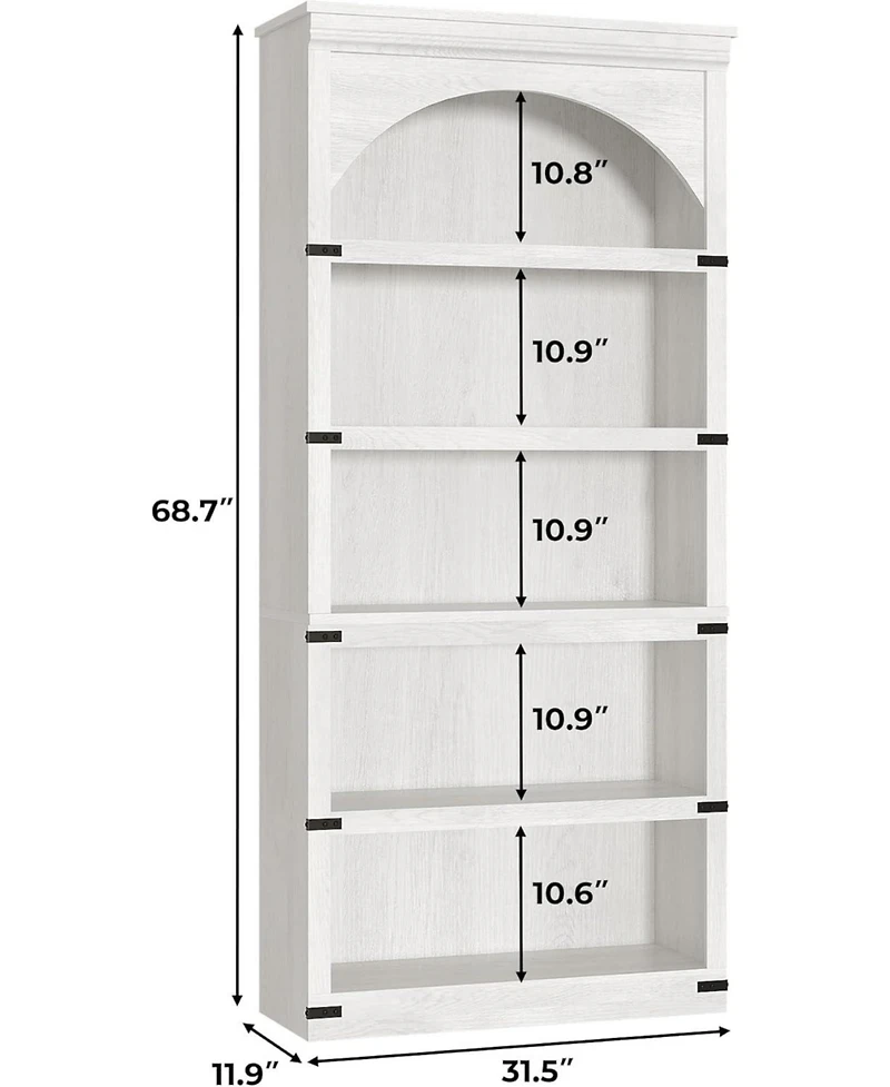 gaomon 68.7" Tall Arched Bookcase – 5-Shelf Farmhouse Wooden Bookshelf with Curved Storage Rack for Home Office, Living Room, or Bedroom