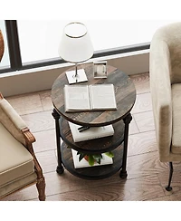 gaomon Round Side Table, Small End Table with 3 Shelves for Living Room, Bedroom, Night Stand Accent Coffee Table with Steel Frame for Small Spaces