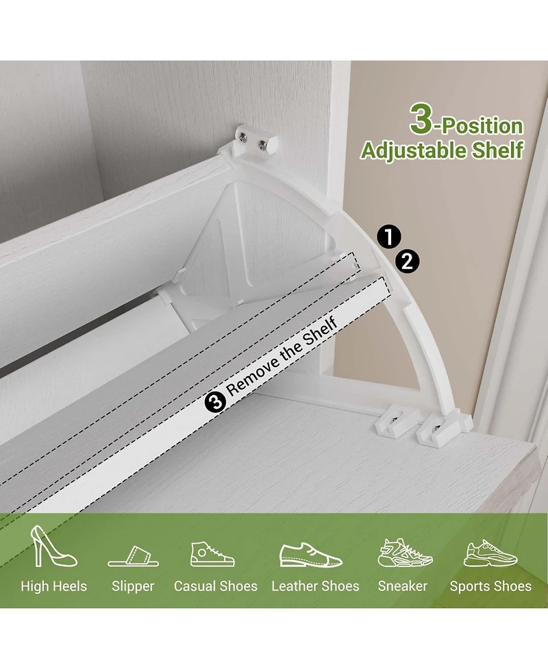 gaomon Farmhouse Shoe Cabinet with 4 Flip Drawers – Freestanding Fluted Shoe Organizer with Metal Legs, Slim Hidden Shoe Rack