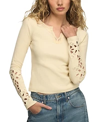 Lucky Brand Women's Lace Notch Neck Fitted Top