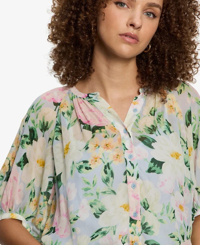 Sanctuary Petite Printed Split Neck Top
