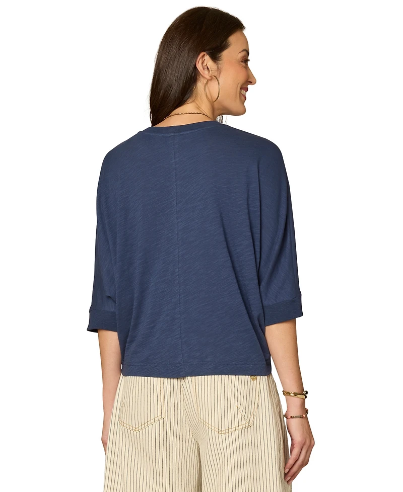 Democracy Women's Embroidered Crew Neck Top