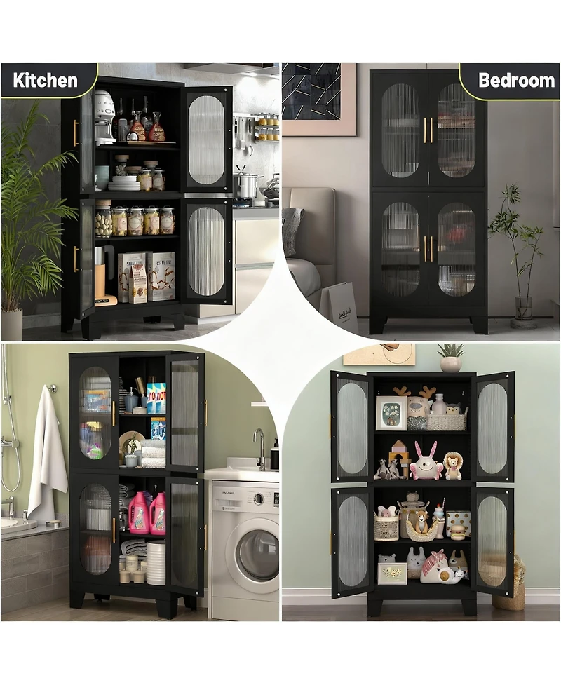 Yigii Elegant Glass Door Cabinet with Locking Mechanism and Adjustable Shelves for Home Decor