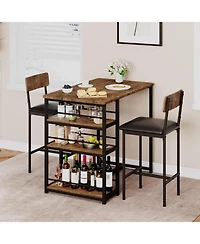 gaomon 3 Piece Counter Height Bar Table Set with 3 Storage Shelves, Dining Table and 2 Upholstered Bar Chairs for Small Spaces