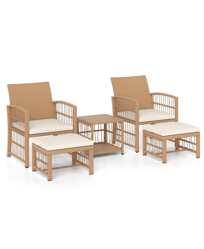 Gymax Set of 5 Patio Conversation Set Pe Rattan Balcony Furniture Set w/ Cushions
