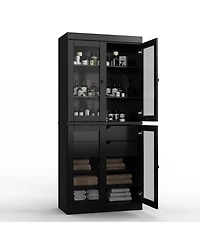 Palace Imports 100% Solid Wood 32" Bathroom Storage Cabinet with Clear Glass Doors, 2-Drawers & Adjustable Shelves