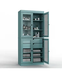Palace Imports 100% Solid Wood 32" Bathroom Storage Cabinet with Clear Glass Doors, 2-Drawers & Adjustable Shelves