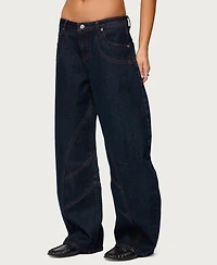 Edikted Women's Double Pocket Low Rise Barrel Leg Jeans