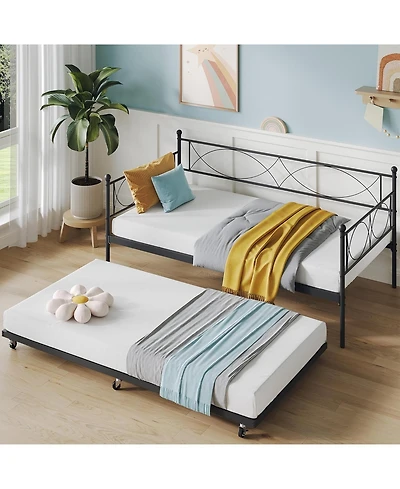 gaomon Twin Daybed with Trundle, Metal and Trundle Set, Day Bed Sofa Frame Steel Slat Support.
