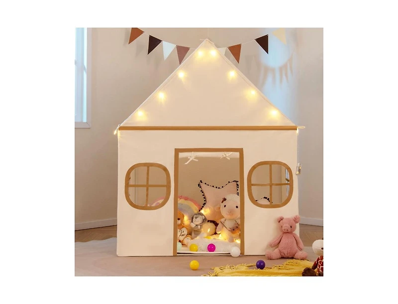Slickblue Large Kids Playhouse Tent with Door Curtain, Windows, Star Lights