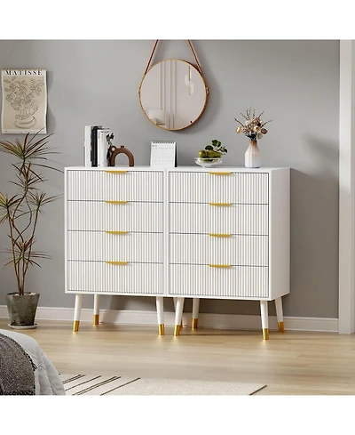 gaomon 4 Drawer Dresser Set of 2 for Bedroom, Modern Closet Dressers Chest of Drawers, Storage Chest Cabinet Organizer Unit, Small Fluted Nightstand