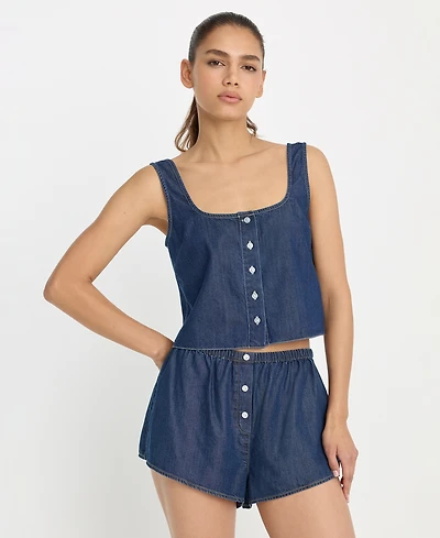 Good American Women's Denim Button-Front Tank Top, Regular & Plus