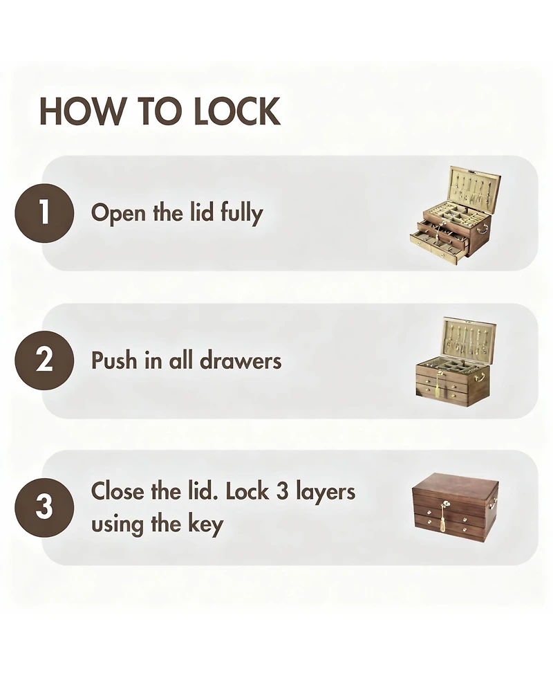 Yigii Wooden Jewelry Box with Lock for Women