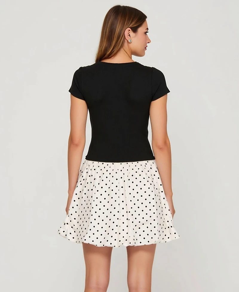 Modenaire Women's Fitted Knit Bodice Polka Dot Bubble Skirt Dress