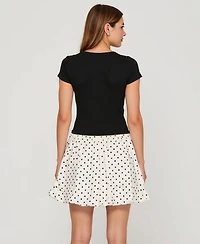 Modenaire Women's Fitted Knit Bodice Polka Dot Bubble Skirt Dress