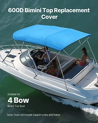 Mecale 4 Bow Boat Bimini Top, 600D Polyester Waterproof Sun Protection Canopy with Storage Bag