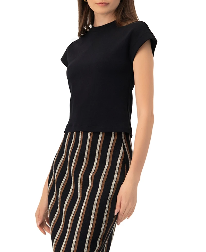 Ivonne Women's Black dropped sleeve top