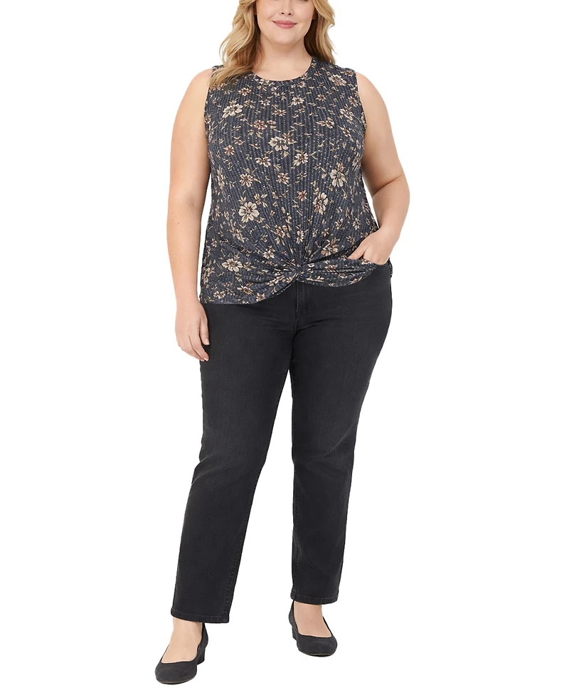 Coin 1804 Plus Boho Floral Rib Twist Tank