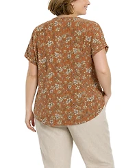 Coin 1804 Plus Size Boho Floral Rib Zip Front Dolman Top