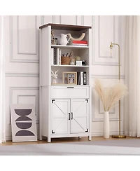 gaomon 72" Tall Farmhouse Bookshelf with Barn Doors – Freestanding Bookcase with Storage Cabinet, Adjustable Shelves, Wood Display Shelves