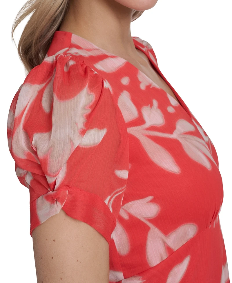 Calvin Klein Women's Printed Puff-Sleeve Shift Dress
