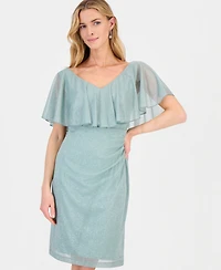 Connected Women's Cape-Overlay Glitter Sheath Dress