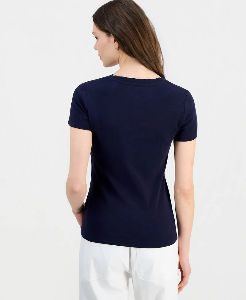 Nautica Women's Scallop-Trim Cotton Short-Sleeve T-Shirt