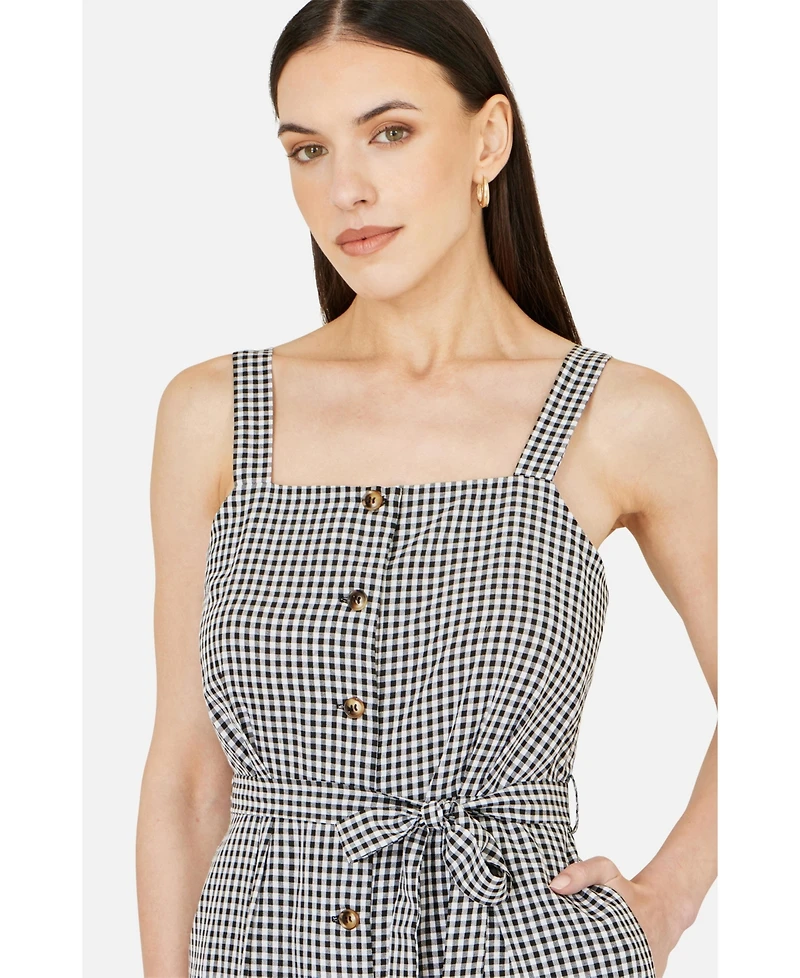 Yumi Women's Gingham Button Through Jumpsuit