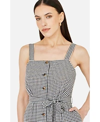 Yumi Women's Gingham Button Through Jumpsuit