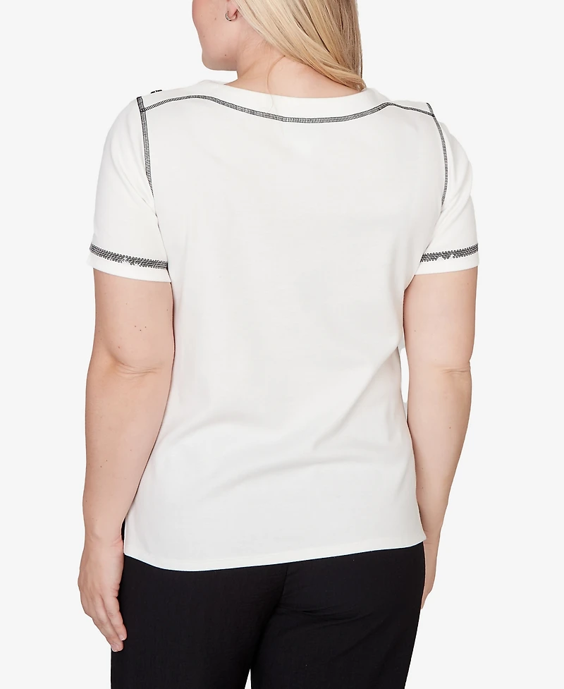 Alfred Dunner Petite Crowd Pleaser Biadere Sequin Stripes T-shirt