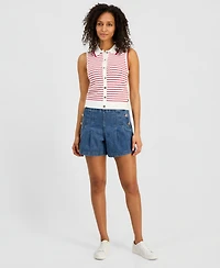 Nautica Women's Striped Sleeveless Pointelle Polo Sweater