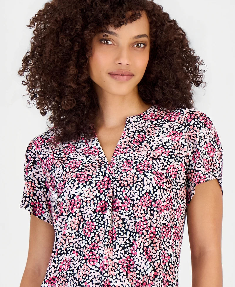 Anne Klein Essentials Petite Printed Tulip-Sleeve Top