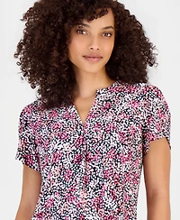 Anne Klein Essentials Petite Printed Tulip-Sleeve Top