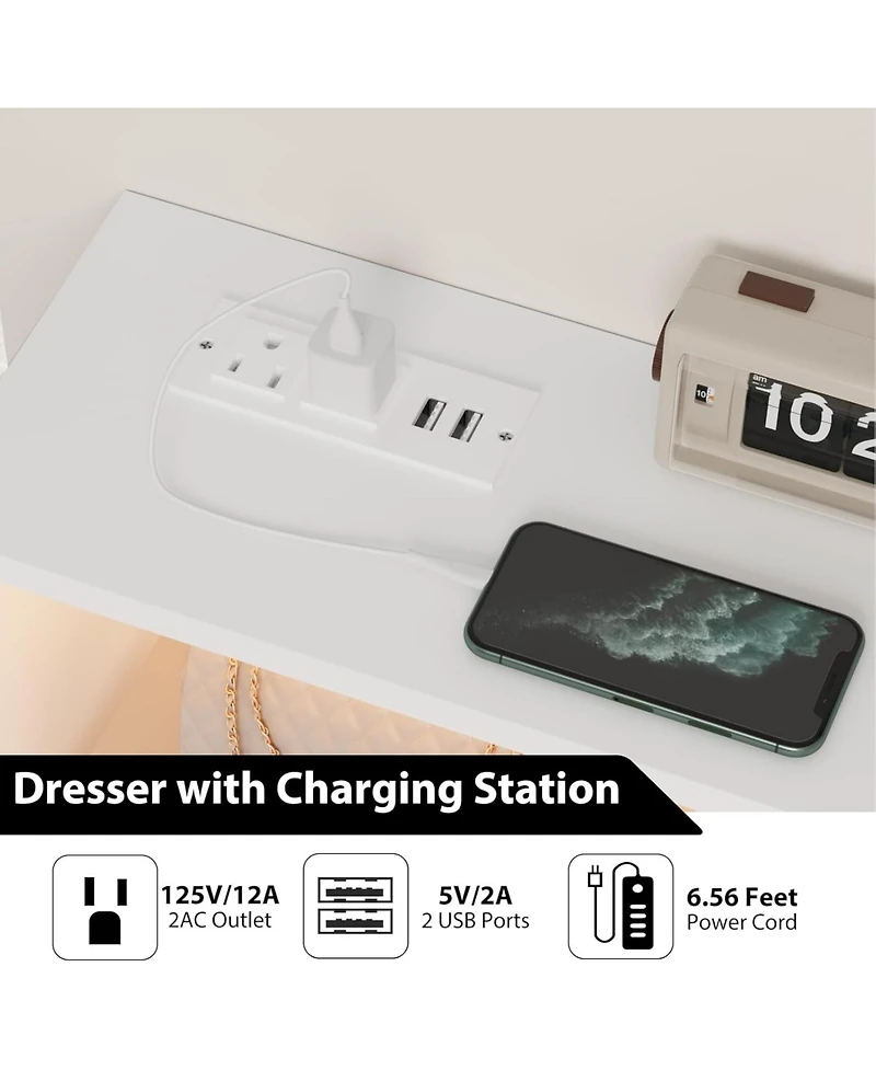 gaomon Dresser with Charging Station, Led Tv Stand Dresser with 6 Drawers, Wood Modern Dressers & Chests of Drawers for Closet, Bedroom, Living Room