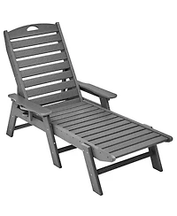 Draft - Mecale Hdpe Chaise Lounge Chair, 400 lbs Capacity, 6-Position Adjustable Patio Lounge Chair with Backrest and Cup Holder, Gray